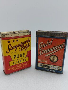 2 Vintage Spice Tins Singapore's Allspice & Gold Standard Cloves